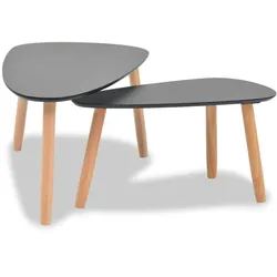 vidaXL Beistelltisch Set 2 Stk. Kiefernholz Massiv Schwarz