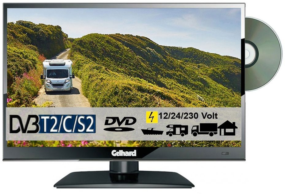 Gelhard GTV1682 DVD 16 Zoll Widescreen TV DVB-S2-T2 Full HD 12/24/230 Volt mit PVR-Funktion