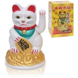 Flanacom Winkekatze Winkende Japanische Glückskatze Wackelfigur Glücksbringer Büro, Schreibtisch - lustige Scherzartikel - Abschiedsgeschenk - Wichteln weiß