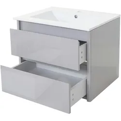 Mendler Waschbecken + Unterschrank HWC-B19, Waschbecken Waschtisch Badezimmer, hochglanz 50x60cm ~ grau