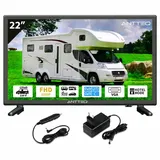 Antteq AE22F5C-T21 Fernseher 22 Zoll (55 cm) 2K D-LED mit 230V & 12V KFZ-Adapterl, Triple Tuner DVB-C/T2/S2, Hotel Modus, Dolby Audio, VGA, HDMI, USB, SCART & CI+ – Ideal für Wohnmobil, Camping, LKW