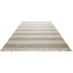 Teppich GREEN LOOOP "Virgil", braun (sand beige,sand beige), B:200cm H:4mm L:290cm, Jute, Teppiche, Naturfaser Teppich aus 80% Jute 20% Baumwolle, mit Fransen, Wohnzimmer