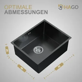 Hago Edelstahl 50 x 40 mm Einbauspüle Anthrazit Handbetätigung 500 x 400 mm