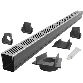 S-lon Design Entwässerungsrinne Set 4.00 m | Aluminium Grau | Typ 65x60 (Slimline Entwässerungsrinnen)