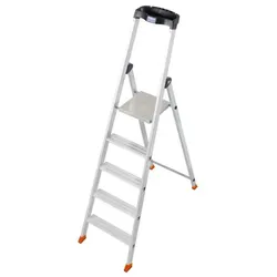 Stufenstehleiter Solido, Aluminium, extrem rutschfeste Plattform, 5 Stufen