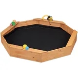Relaxdays Sandkasten, 8-eckig, 4 Sitzbänke, mit Sandkastenvlies, hbt 22,5 x 160 x 160 cm, Sandkiste, Tannenholz, natur