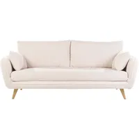 Skandinavisches 3-Sitzer-Sofa aus cremefarbenem Ripsstoff und hellem Holz CREEP