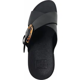 FitFlop Lulu Resin-Buckle Leather Cross Slides All Black Größe EU