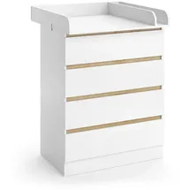 VitaliSpa Wickelkommode Emmi, Weiß/goldkraft Eiche, 80 x 111.7 cm mit 4 Schubladen,