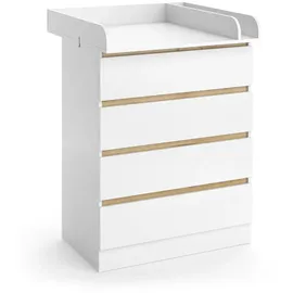 VitaliSpa Wickelkommode Emmi, Weiß/goldkraft Eiche, 80 x 111.7 cm mit 4 Schubladen,