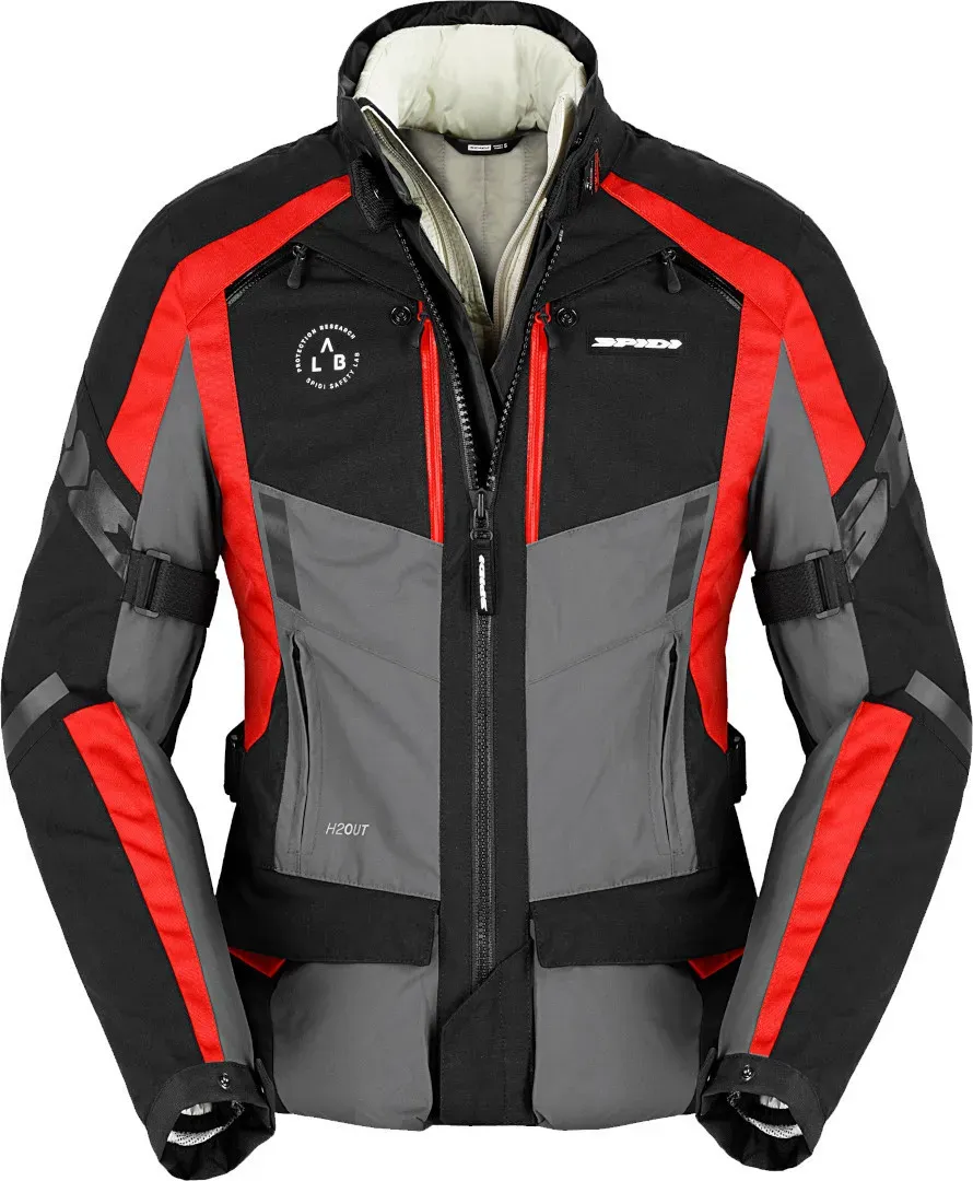 Spidi 4 Season Evo H2Out Damen Motorrad Textiljacke, schwarz-grau-rot, Größe L
