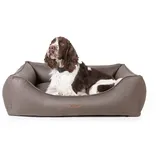 BASE 4 PETS Hundebett Kunstleder Vouge 100x75x24 cm- Orthopädisches Hundebett für Mittelgroße und Grosse Hunde - Kudde Hundebett, Orthopädisch - Hundebett Abwaschbar - Lederoptik Leder (Braun)