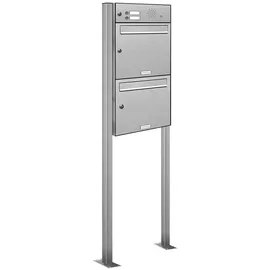 AL Briefkastensysteme 2er Edelstahl Standbriefkasten inkl. Zeitungsfach
