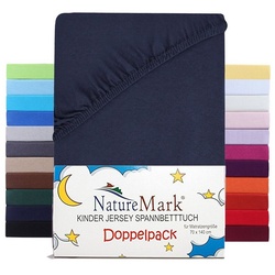 Spannbettlaken Jersey Spannbettlaken, NatureMark, 100% Baumwolle, Gummizug: rundum, (2 Stück), Kinder Spannbetttuch, für Baby-/Kinderbett, 70x140 cm, Navy blau blau
