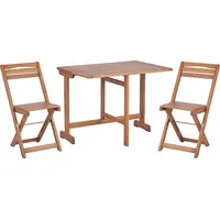 Beliani Balkonset Hellbraun Akazienholz Tisch rechteckig 65x95 cm mit 2 klappbaren Stühlen Landhaus Stil Terrasse Balkon Garten Möbel - Hellbraun