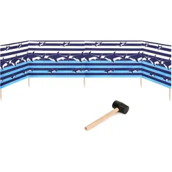 Strand Sichtschutz 5m lang mit Gummihammer GAEX001 - Streifen/Haie - 5 m