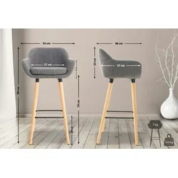 DELUKE® Barhocker mit Lehne Hellgrau VILO - Stoffbezug, 99x55x46cm | Barhocker mit Lehne Tresenhocker Barstuhl Küchenhocker Thekenhocker hoher Stuhl