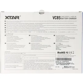 XTAR VC8S 8fach Schnell-Ladegerät für 1-8 Li-Ion 3,6V und 3,7V Akku und NiMH 1,2V Akku, USB-C-Ladeanschluss, max. 8A Gesamtleistung