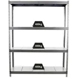 Proregal Schwerlastregal Metal Yeti Four HxBxT 200x150x45cm | Fachlast 400kg | Grau Metall, 150x200x45 cm Freizeit, Heimwerken, Werkstatt, Schwerlastregale