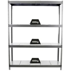 Proregal Schwerlastregal Metal Yeti Four HxBxT 200x150x45cm | Fachlast 400kg | Grau Metall, 150x200x45 cm Freizeit, Heimwerken, Werkstatt, Schwerlastregale