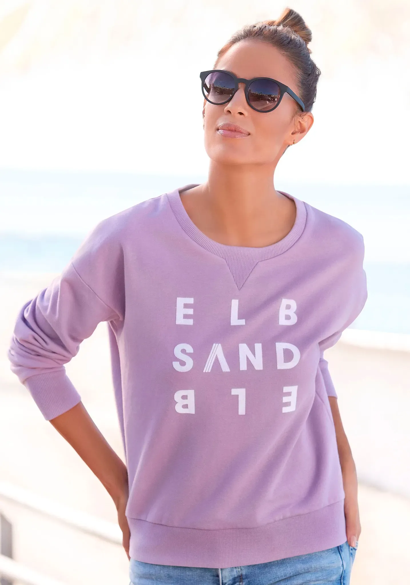 Sweatshirt ELBSAND "Ylva" Gr. S (36), lila Damen Sweatshirts mit Logodruck, sportlich-casual