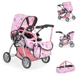 Moni Kombi-Puppenwagen Kitty Kombi Puppenwagen 9672, Softtragetasche, Umhängetasche, zusammenklappbar grau|rosa