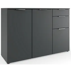 Kombikommode WIMEX "Level by fresh to go", grau (graphit), B:122cm H:84cm T:41cm, Spanplatte, Sideboards, 3-türig, mit 2 Schubladen und soft-close Funktion, 122cm breit