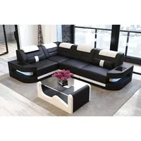 Sofa Dreams Ecksofa Ledercouch Sofa Leder Como L Form Ledersofa, Couch, mit LED, wahlweise mit Bettfunktion als Schlafsofa, Designersofa schwarz