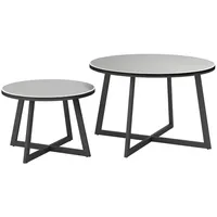 Outsunny 2er Set Beistelltisch Stapelbar Gartentisch Rund wetterfest Balkontisch