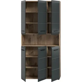 WELLTIME Stauraumschrank WELLTIME "FLORENZ, Höhe 185 cm, 4 oder 6 Türen, viel Stauraum", grau (nox oak nb, schwarz matt), B:90cm H:185cm T:30cm, Holzwerkstoff, MDF, Schränke, Stauraumschrank, hochwertige MDF Front, Griff schwarz, Badschrank, Bad