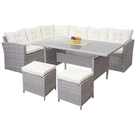 Mendler Lounge-Set Polyrattan 4-tlg.hellgrau/creme