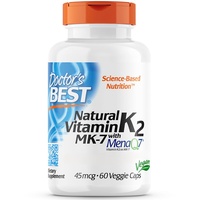 Doctor's Best, Natural Vitamin K2, MK-7 mit MenaQ-7, 45mcg, 60 vegane Kapseln, Laborgeprüft, Glutenfrei, Sojafrei, Vegetarisch