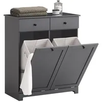 SoBuy Wäscheschrank Grau, Holzwerkstoff, 78x90x38 cm, Badezimmer, Badezimmerschränke, Midischränke