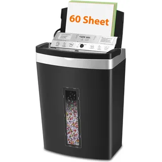 Vidateco Aktenvernichter 60-Blatt: P-5 Stauschutzsystem mit 20L Behälter für Büro & Zuhause, GS/TÜV Rheinland Zertifiziert, Leiser Schredder für Papier, Kreditkarten & Klammern