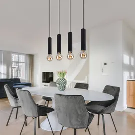 GLOBO Hängelampe 4-flg. 93 cm skandinavisch Holz Metall schwarz nickel