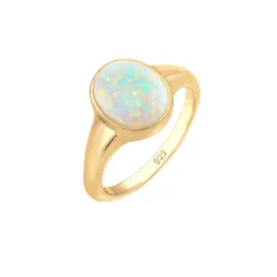 Elli Siegelring Synthetischer Opal Trend 925 Silber Ringe   Damen 