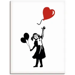Leinwandbild ARTLAND "Silhouette Mädchen Ballon Herz", schwarz (farbe bild(er): schwarz), B:60cm H:80cm T:1,8cm, Canvas, Leinwand, Bilder, auf Keilrahmen gespannt