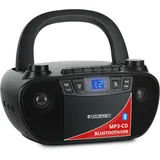 McGrey CDB-1016U BK Boombox mit Kassette, CD-Player, Radio, Bluetooth und USB - Rekorder mit AUX-Eingang und Kopfhörer-Ausgang - Betrieb über Netzkabel oder 6X Typ C-Batterien - Kinder & Erwachsene