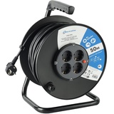 Electraline 49035 Kabeltrommel H05VV-F 3G1,5 50 m Kabel-IP20 Indoor/Kabelrolle mit 4 Schuko-Steckdosen/Kabelbox mit Verlängerungskabel/Leitungsroller mit Kurbel, Schwarz, Schwartz