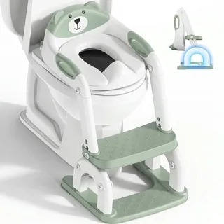 Toilettensitz Kinder mit Treppe, Upgraded WC Aufsatz für Kinder für Jungen und Mädchen, 2-in-1 Toilettentrainer mit Treppe, Höhenverstellbar Bequemer Sicherer Toilettensitze (Pistazie Drei Treppe)