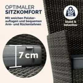 CASARIA Gartenmöbel Set 6 Personen Stühle inkl. 7cm Polster & Abdeckung Tisch 150x90cm Balkonmöbel 160kg Belastbar Wetterfest Polyrattan Stapelbar Terrasse Möbel Grau