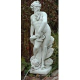 Casa Padrino Skulptur Jugendstil Wasserspeier Skulptur Neptun mit Fisch Grau 30 x 35 x H. 132 cm - Elegante Wasserspeier Stein Figur - Barock & Jugendstil Garten Deko Accessoires