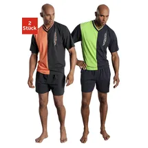 LE JOGGER le jogger® Pyjama, (Packung, 4 tlg., 2 Stück), mit 2-farbigem T-Shirt le jogger® grün, orange