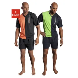 LE JOGGER le jogger® Pyjama, (Packung, 4 tlg., 2 Stück), mit 2-farbigem T-Shirt le jogger® grün, orange