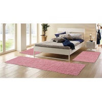 Böing Carpet Bettumrandung »Flokati 1500 g«, (3 tlg.), Bettvorleger, Läufer-Set, Uni-Farben, reine Wolle, handgewebt, rosa
