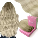 YoungSee Echthaar Tressen zum Einnahen Blond 35cm Tressen Echthaar Aschblond Ombre Blond Haartressen Echthaare Weft Extensions Doppelt-Tressen Weave Extension fur Damen 70g #SUN