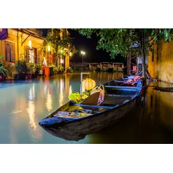 Fototapete PAPERMOON "HOI AN VIETNAM-FLUSS CANAL GASSE ALTSTADT BLUMEN MAUER", bunt, B:4,00m L:2,60m, Vlies, Tapeten