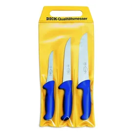 Friedr. Dick F. DICK Messer Set ErgoGrip 3-teilig (Ausbeinmesser 13cm, Stechmesser 18cm, Blockmesser 21 cm, HRC 56°) 8255300, Blau