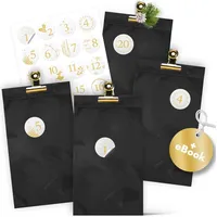 AMARI ® Adventskalender Nr.02 zum Befüllen Premium Black - 24 Papier Adventstüten (mit Metallklammern) - Papier Weihnachtstüten - Schwarz