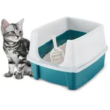 Iris Ohyama Katzenklo mit Schaufel, bis 7 kg, Blau, offen, ohne Deckel, Katzentoilette, hoher Abnehmbarer Rand, Für große Katzen, Kätzchen, Toilet, XXL Toilette, BPA-frei, Cat Litter Box, CLH-12